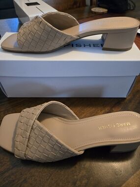 Marc Fisher Beige Woven Slide Mules